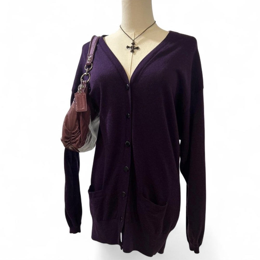 Purple Wool Cashmere Cardigan Sweater Long Button Down Dress Long-sleeve S/M